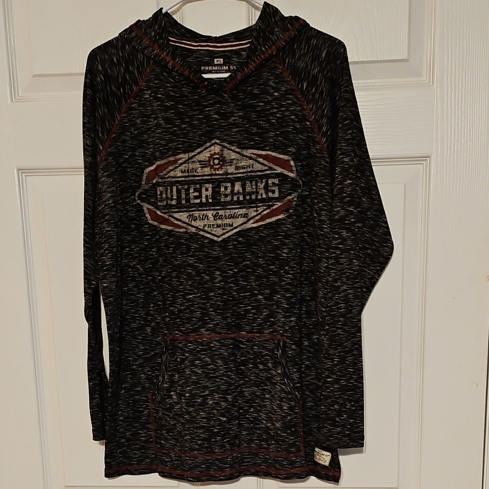 Black and Gray Thermal Hooded Ribbed Shirt